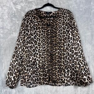 HAVER London Women Leopard Print Smocked Neck Blouse Top Size 1X‎ Gold Metallic